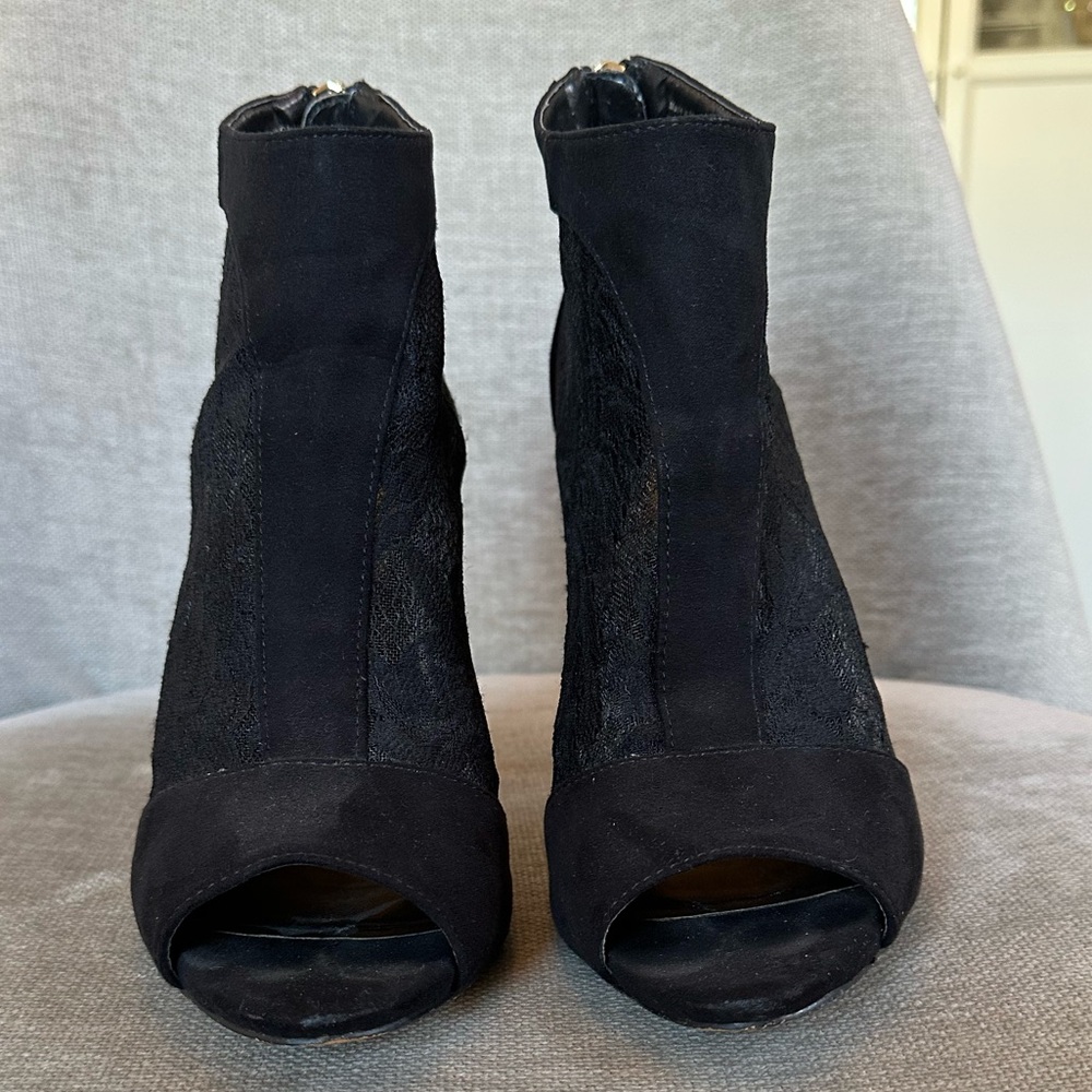 EUC Aldo Suede and Lace Open Toe Booties - Picture 2 of 12